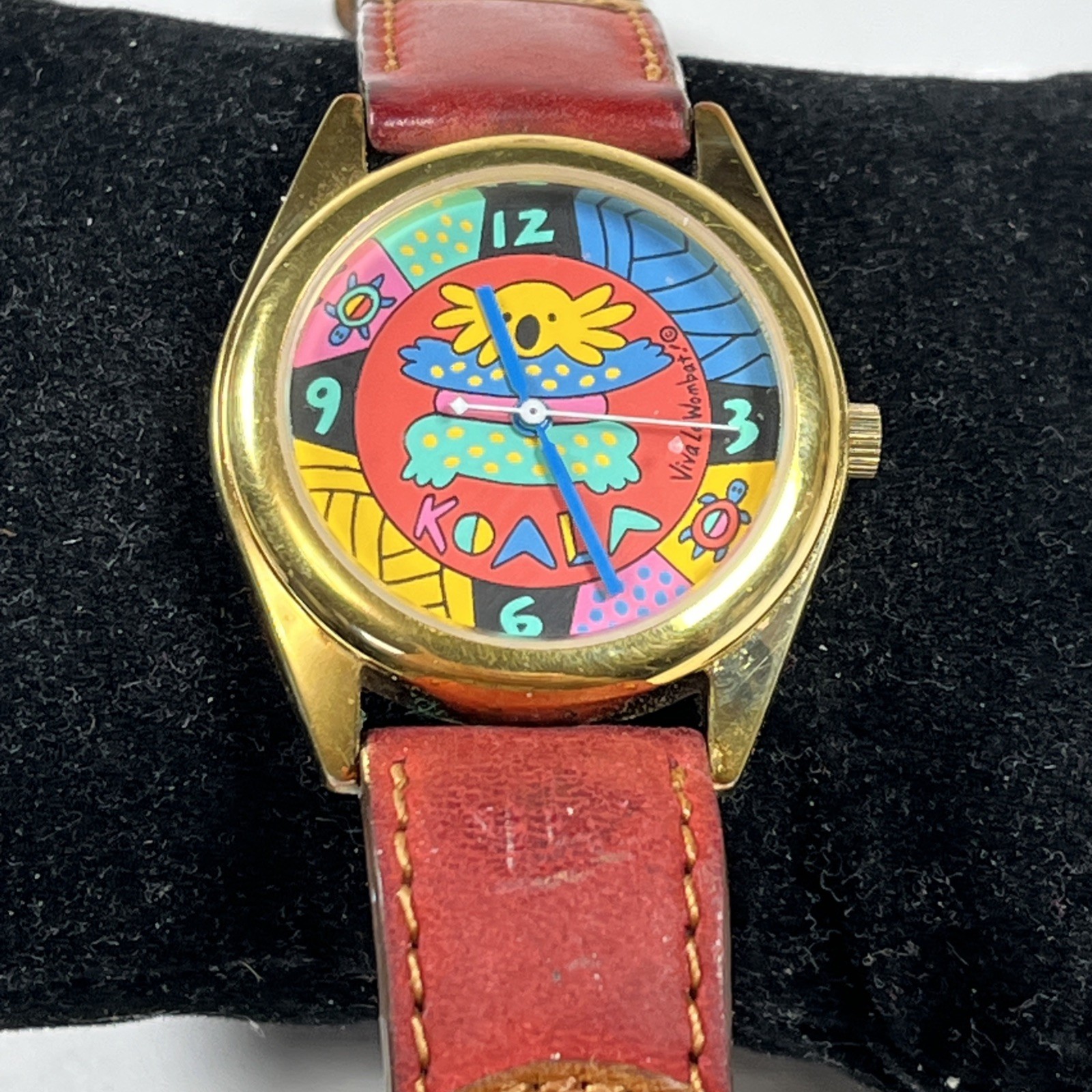 Vintage 1993 Viva La Wombat Australia Watch Koala Dial Leather Band Working