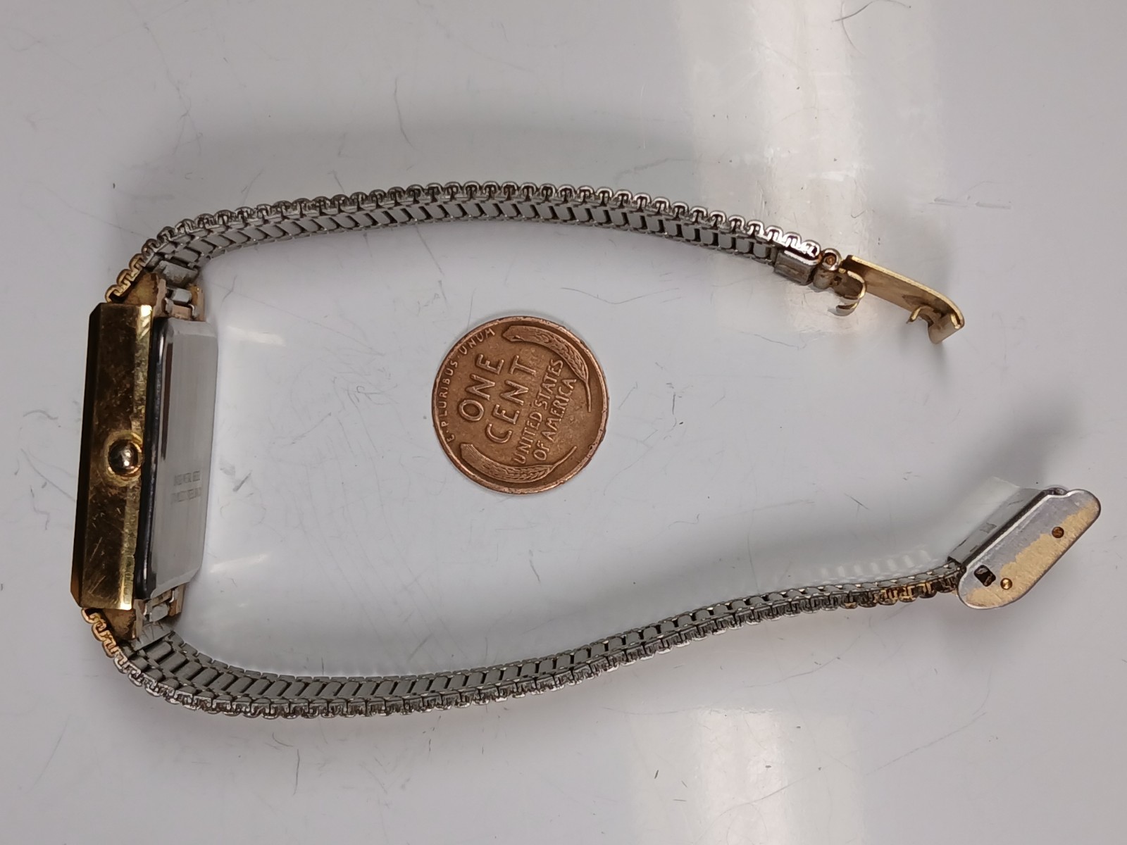 Vintage Benrus Wristwatch All Over Gold Tone Quartz Diamond Accent Tank Watch