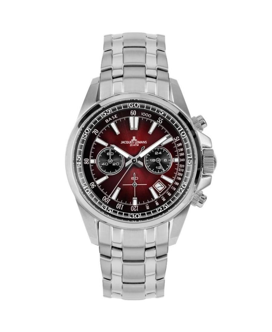 JACQUES LEMANS Men Analog Quartz Casual Watch Classic Dress Burgundy Dial Waterp