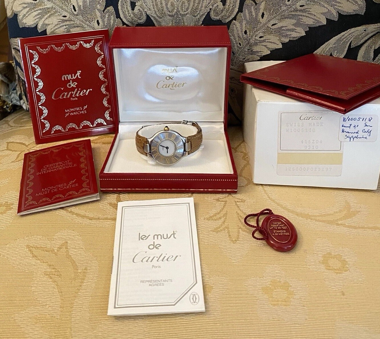 CARTIER MUST DE CARTIER 21 STAINLESS STEEL 18K PLATED WATCH ALL PAPERS BOXES
