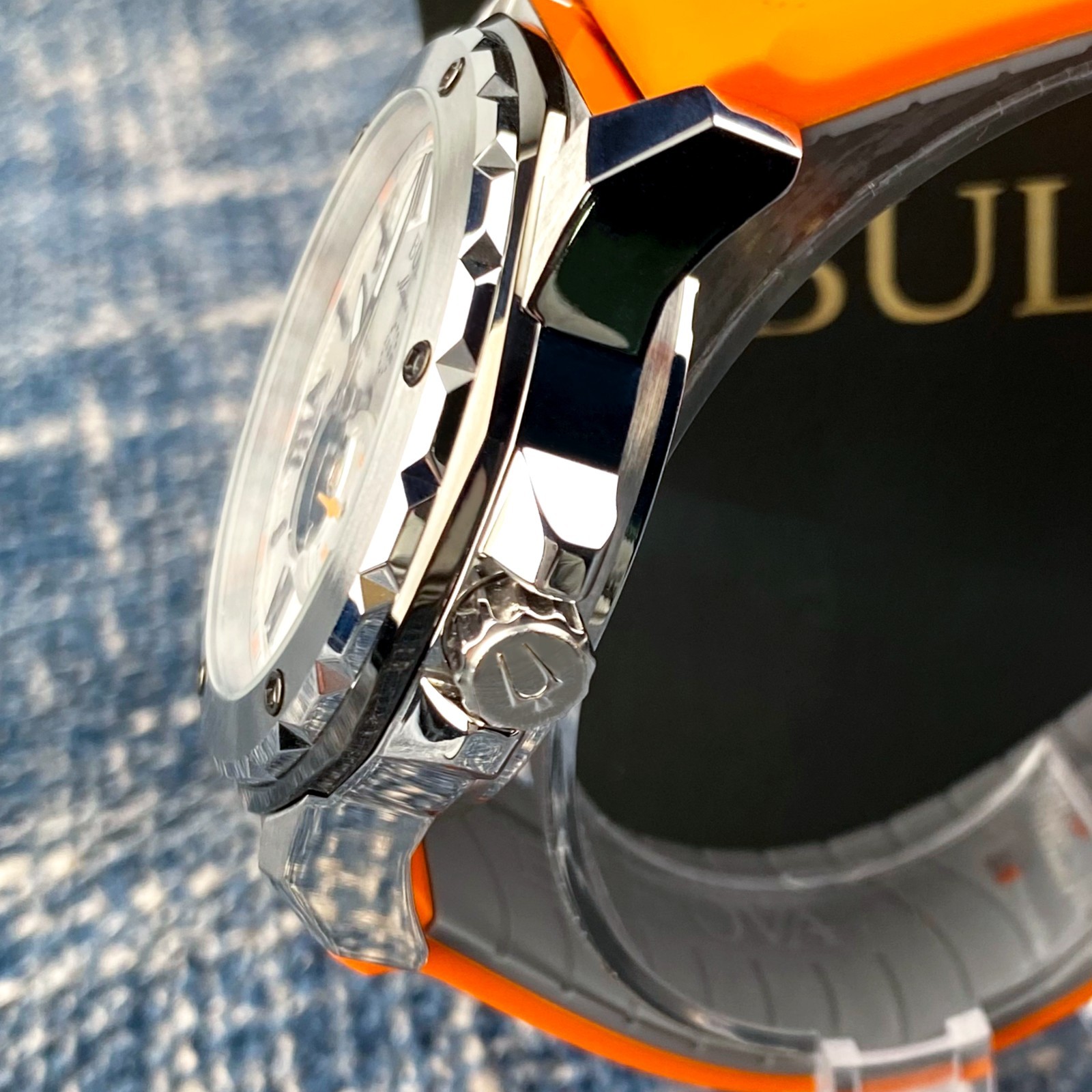 Bulova Marine Star Automatic White Dial Orange Rubber Strap Men’s Watch 98A226