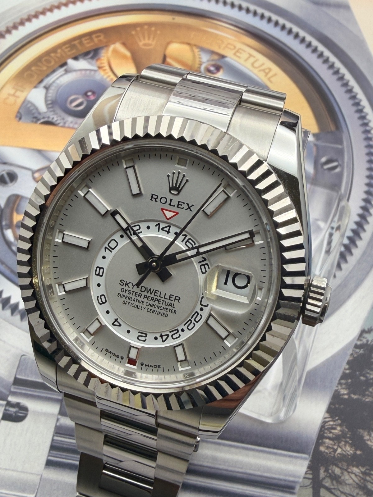 Rolex 2023 Sky-Dweller 326934 Silver Oyster Bracelet with Silver Bezel warranty