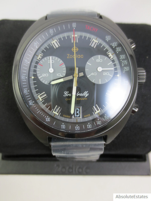 NEW Zodiac Grandrallly Quartz Black Stainless Steel Mens Watch ZO9608 NWT