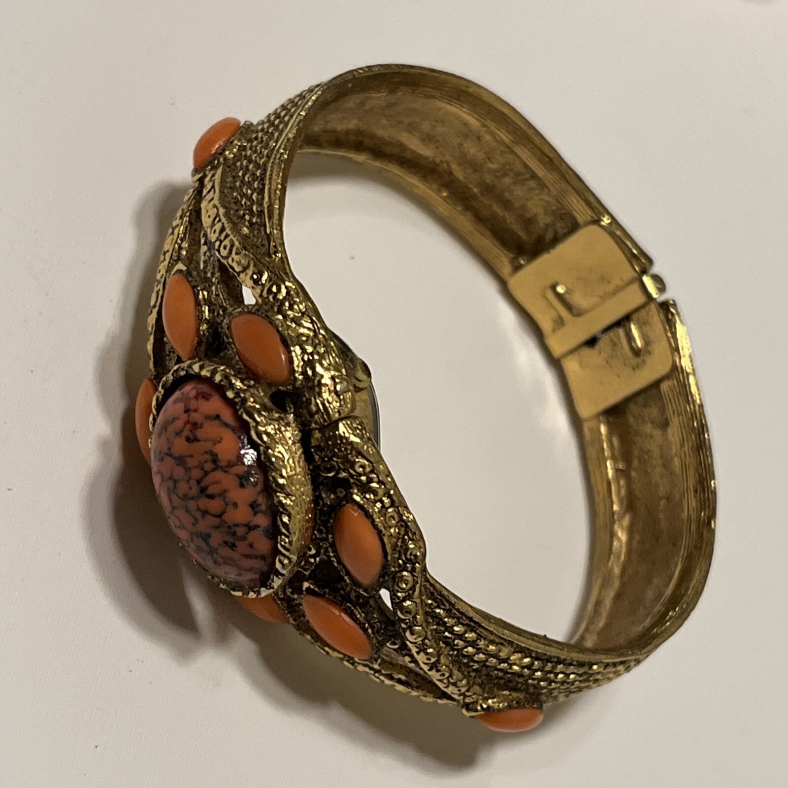 Vintage Spats Cabochon Ladies Hidden Watch Gold Orange Peach/pumpkin Color 1Size