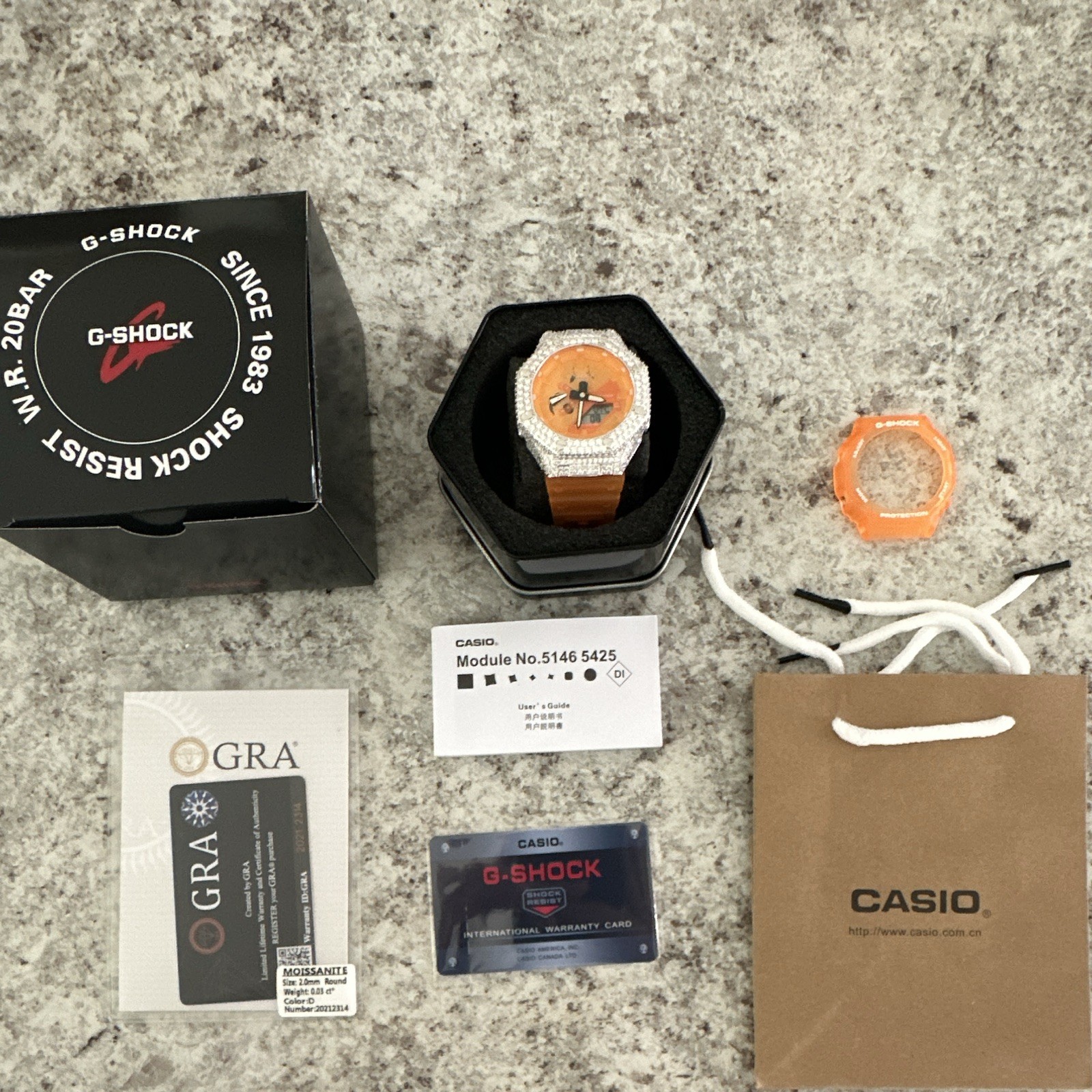 Iced Out Moissanite Mod GA2100 GSHOCK In Orange Dreamsicle New W/ Box & Papers