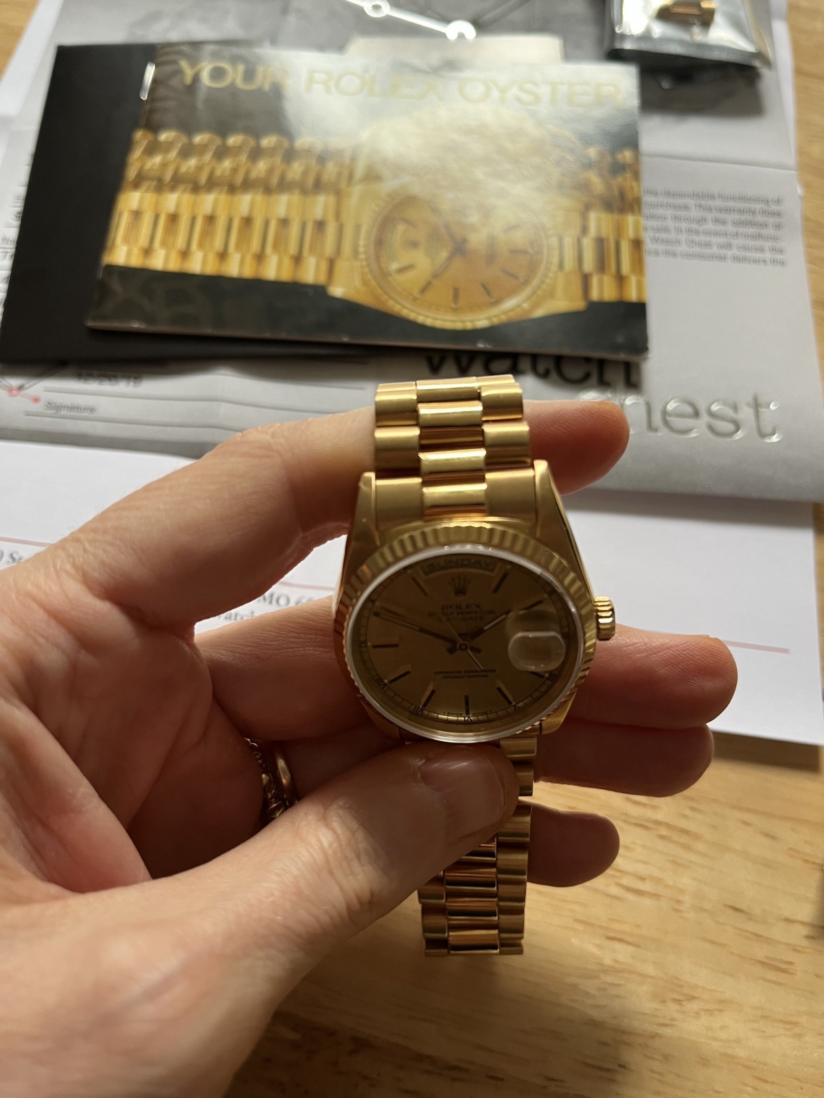 Rolex Day-Date President Yellow Gold 18238 Champagne Linen – Box & Papers