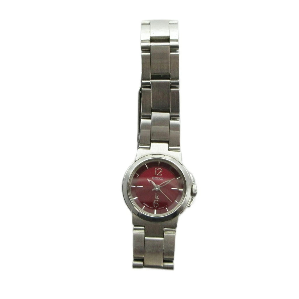 Used SEIKO 1F21 0AC0 LUKIA Wristwatch Quartz Red Dial Logo Silver GY11 MQ Ladies