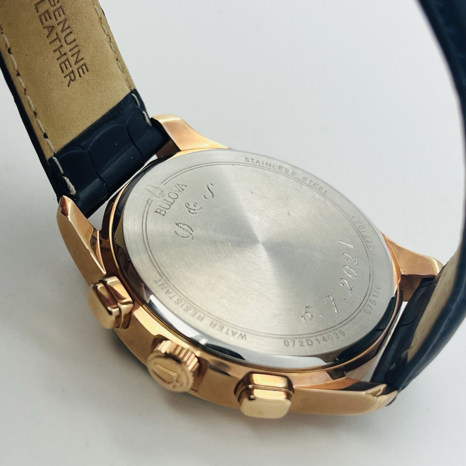 Bulova Wilton Men’s Chronograph Rose Gold Steel 47mm Leather Watch 97B170