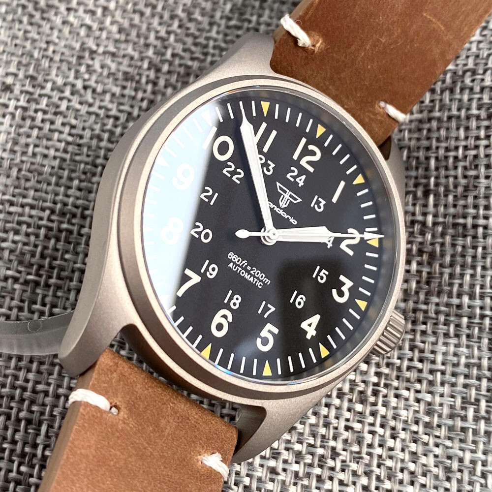 Solid Titanium 39mm Tandorio Black Dial Japan NH35A PT5000 Automatic Mens Watch