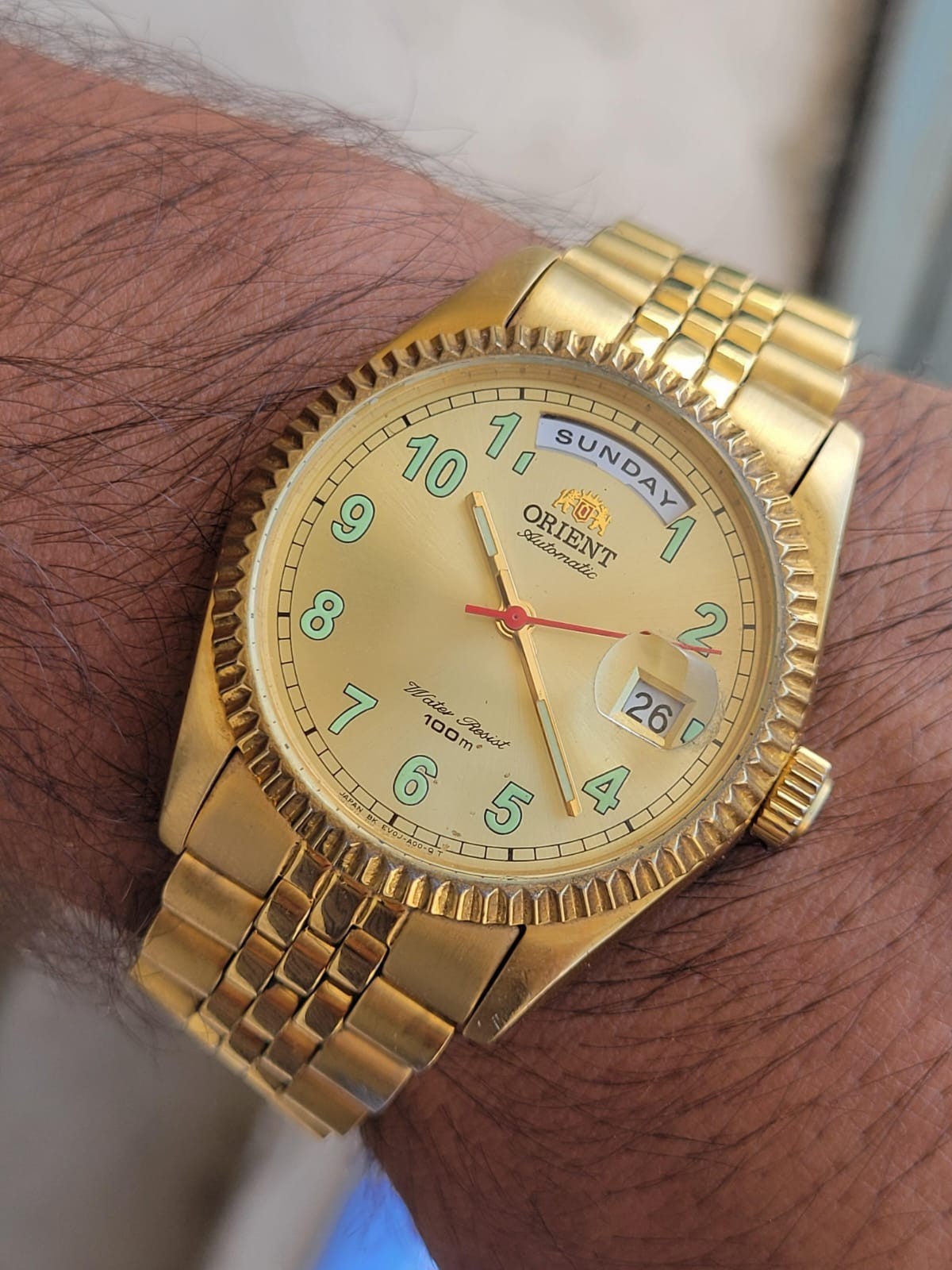 Orient President Gold Plated Fluted Bezel EV0J-A0-B Automatic Vintage Watch