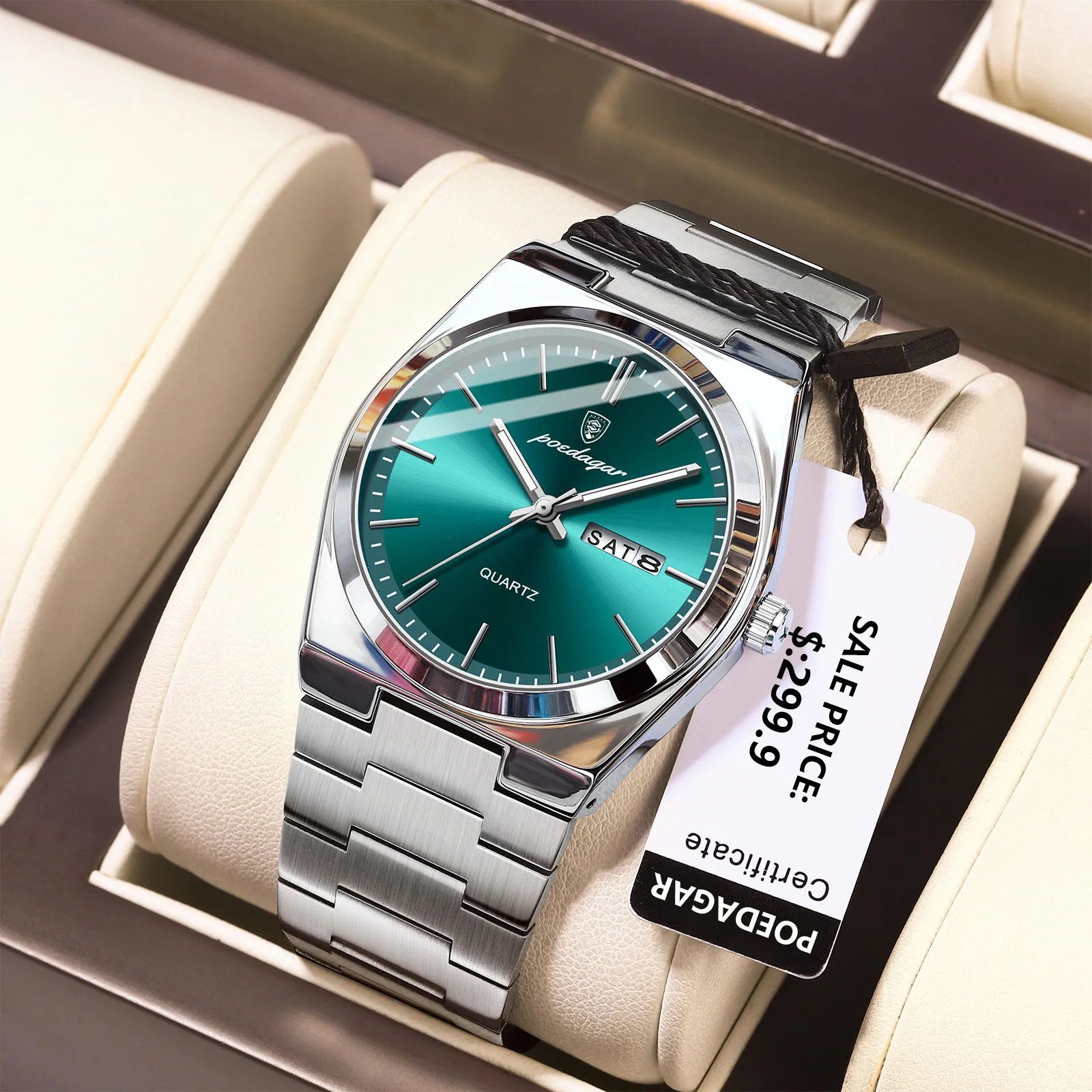 Luxury Men’s Quartz Watch Stainless Steel Waterproof Luminous Date Wristwatch