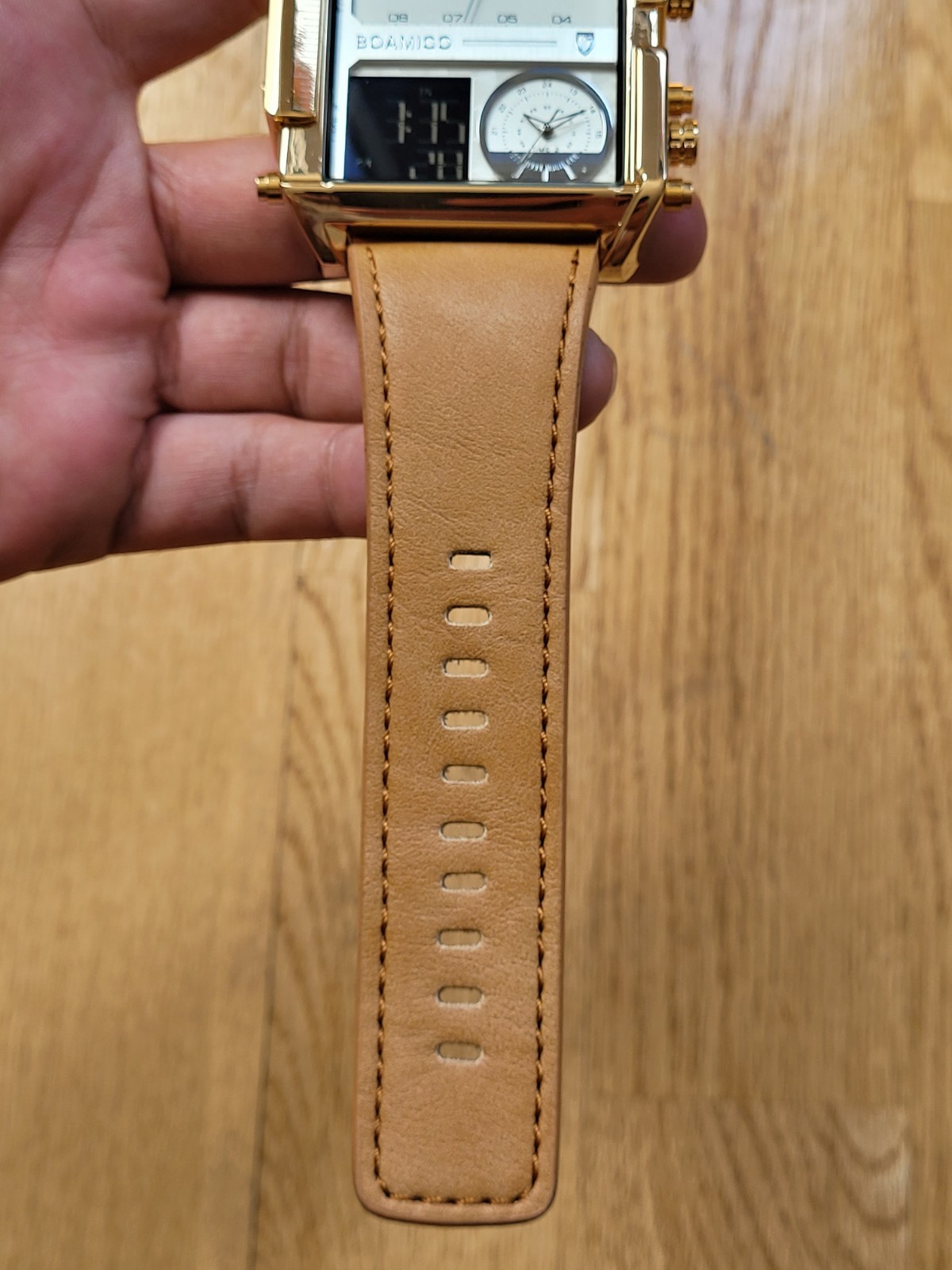 BOAMIGO Big Square Dial 3 TimeZone Stylish Watch For Men