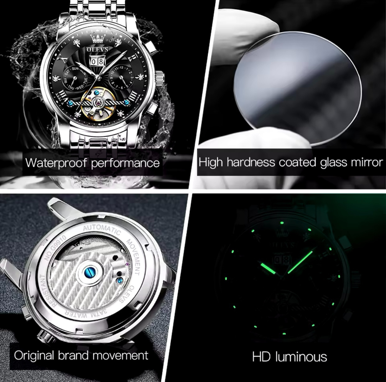 OLEVS Men’s Watch Automatic Mechanical Luxury Stainless Steel Business Black