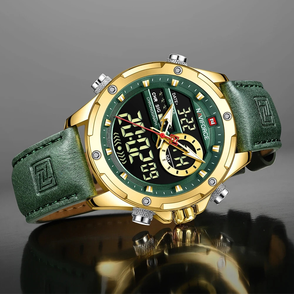 NAVIFORCE Men Digital Watch Chronograph Quartz Wristwatch LED Alarm Sport Watch