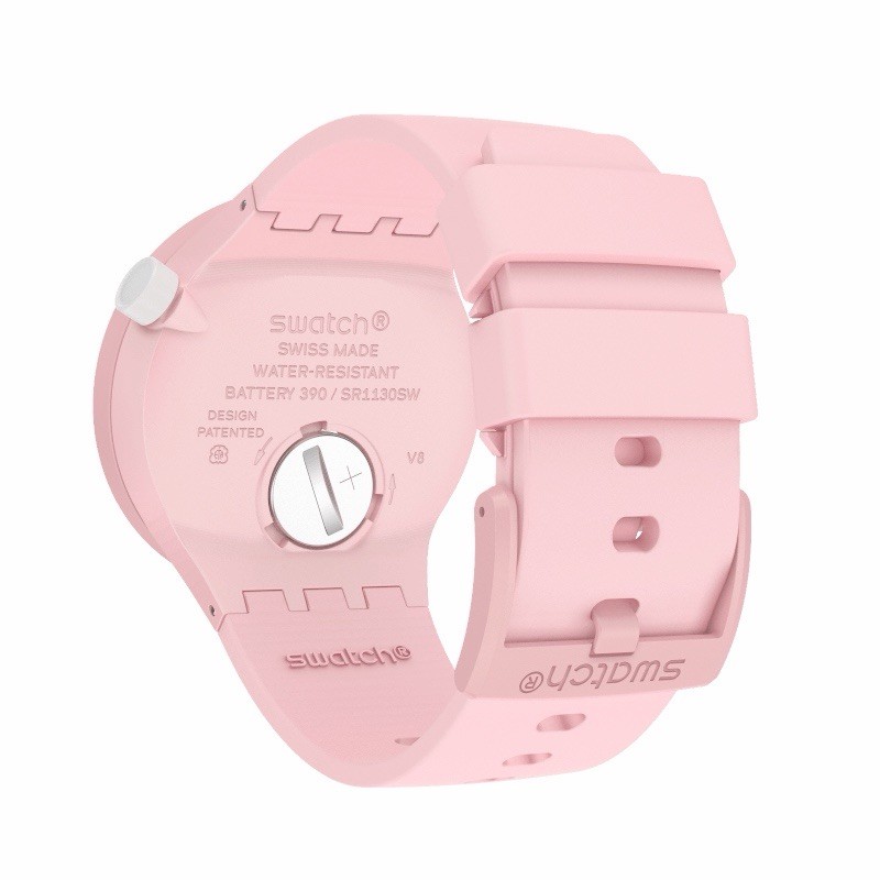 Swatch C-Pink Watch – VisibleMovement Silicone Strap – 47mm