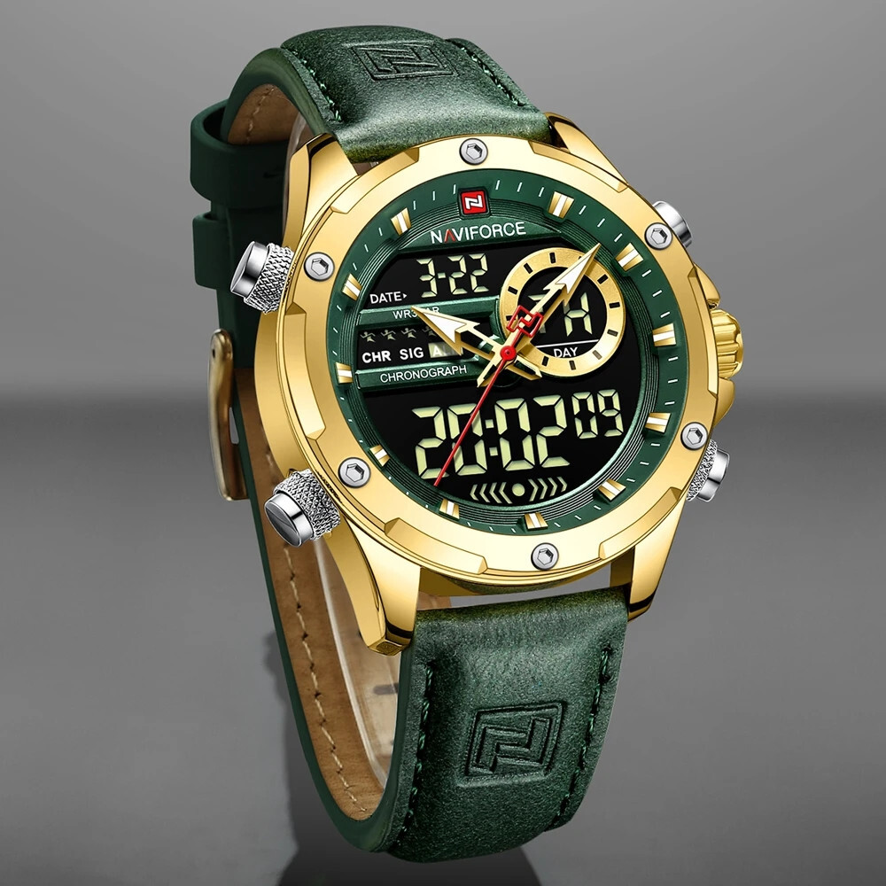NAVIFORCE Men Digital Watch Chronograph Quartz Wristwatch LED Alarm Sport Watch