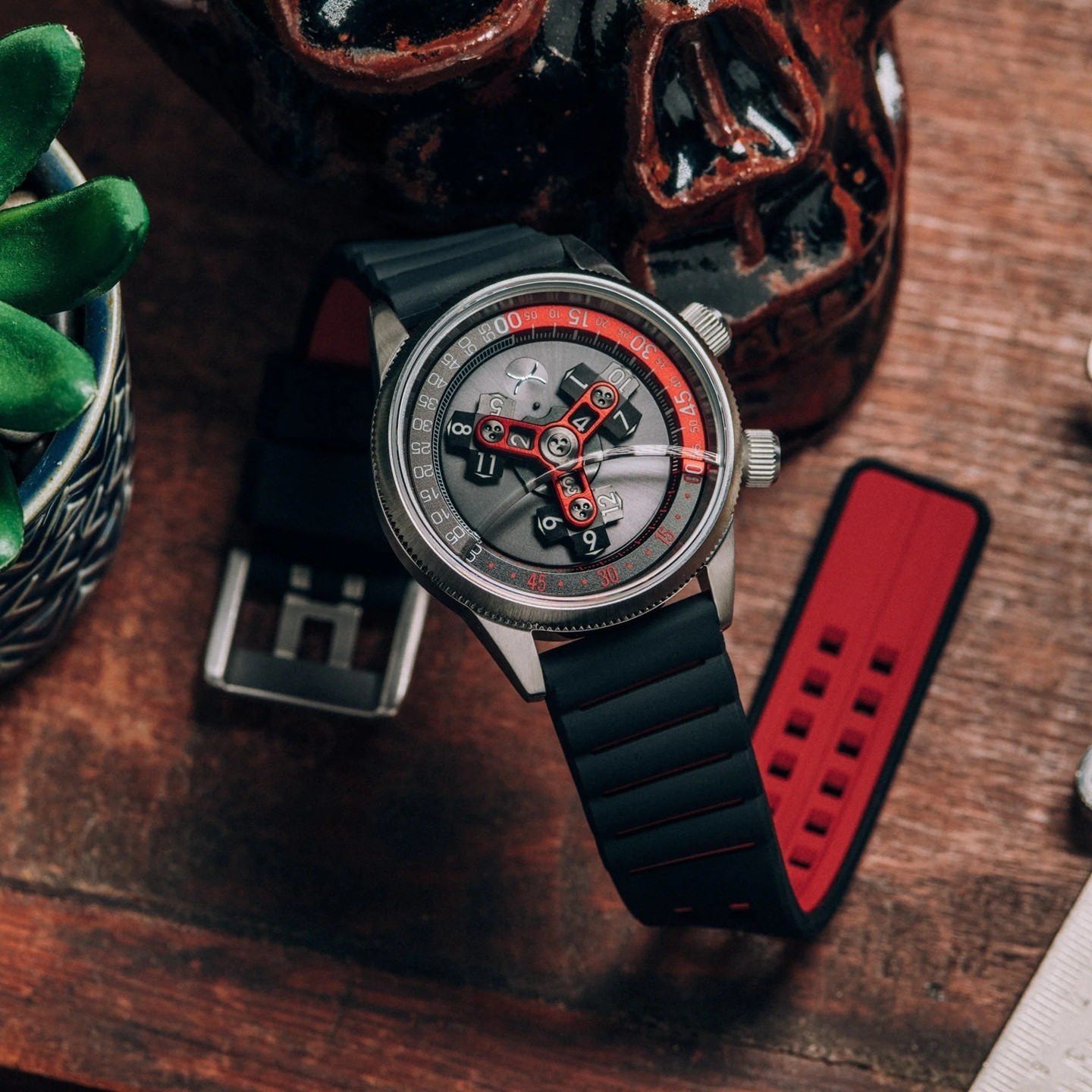 Xeric Vendetta II Automatic Wandering Hour Black Gray Red – Brand New