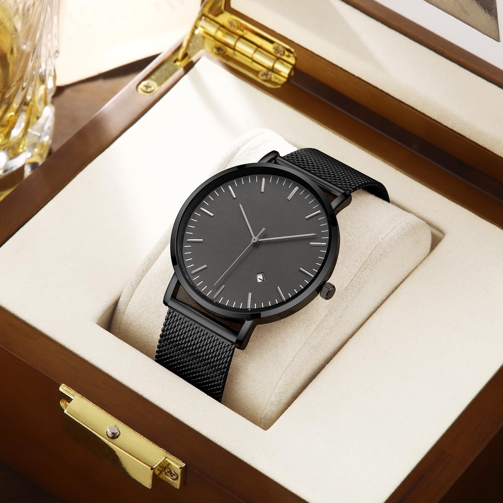 Men’s Watch Simple Men’s Wrist Watch Simple Ultra-Thin Fashion Mesh Stainless…