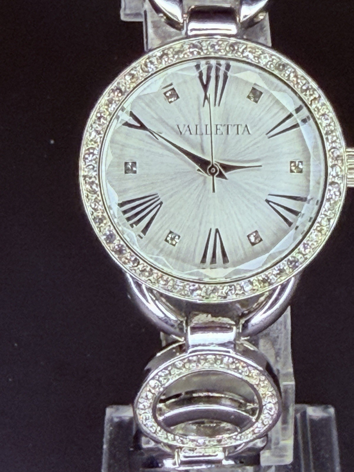 Valletta Women 30mm Silver Case Crystal Bezel NEW BATTERY OpenLink Bracelet 962