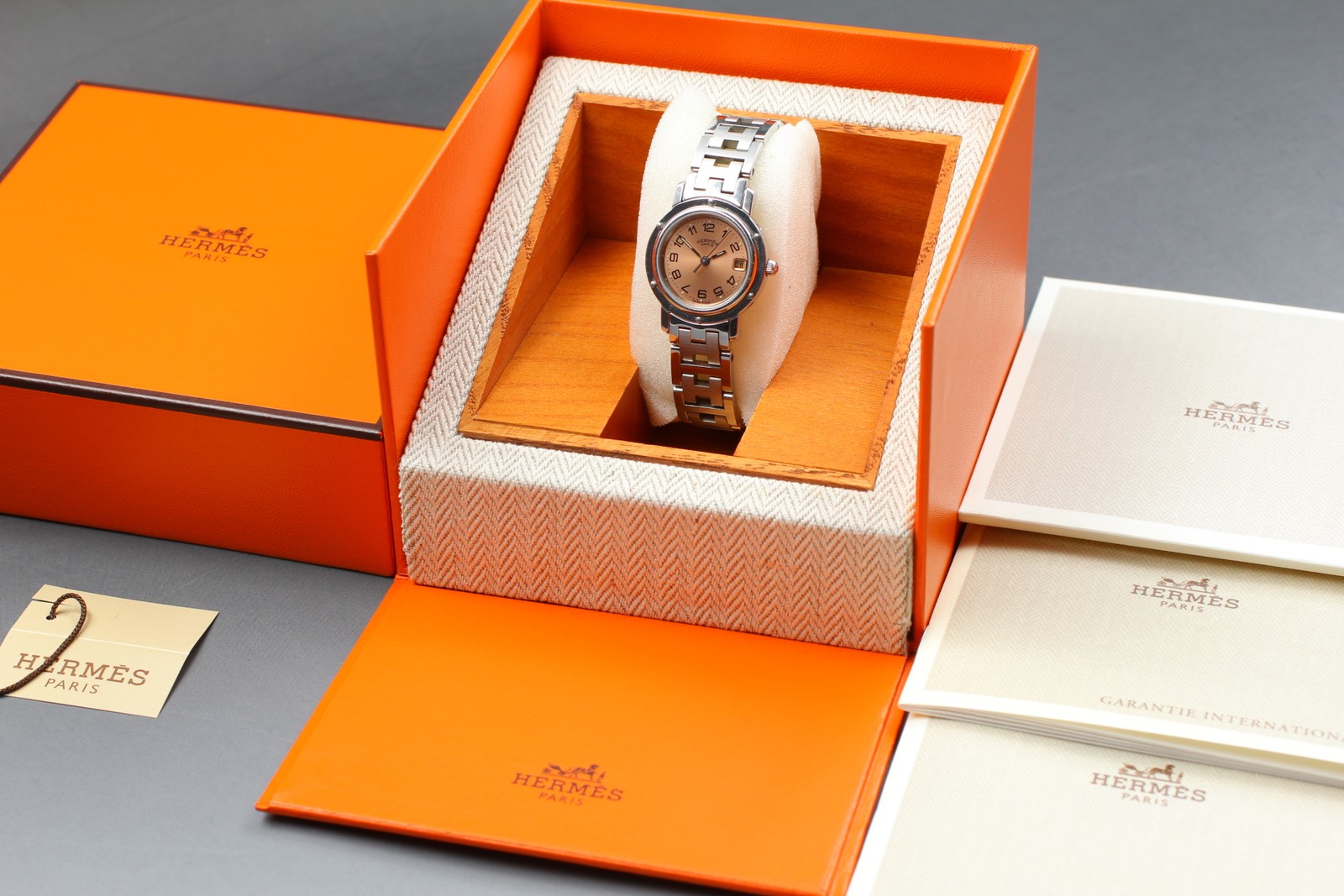 [ w/Box ] HERMES Clipper CL4.210 Pink Dial Quartz Swiss Made 24mm Women’s Watch