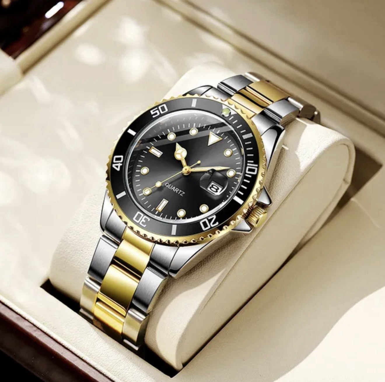 Men Quartz Luxury Watch With Calendar Bracelet Folding Clasp
