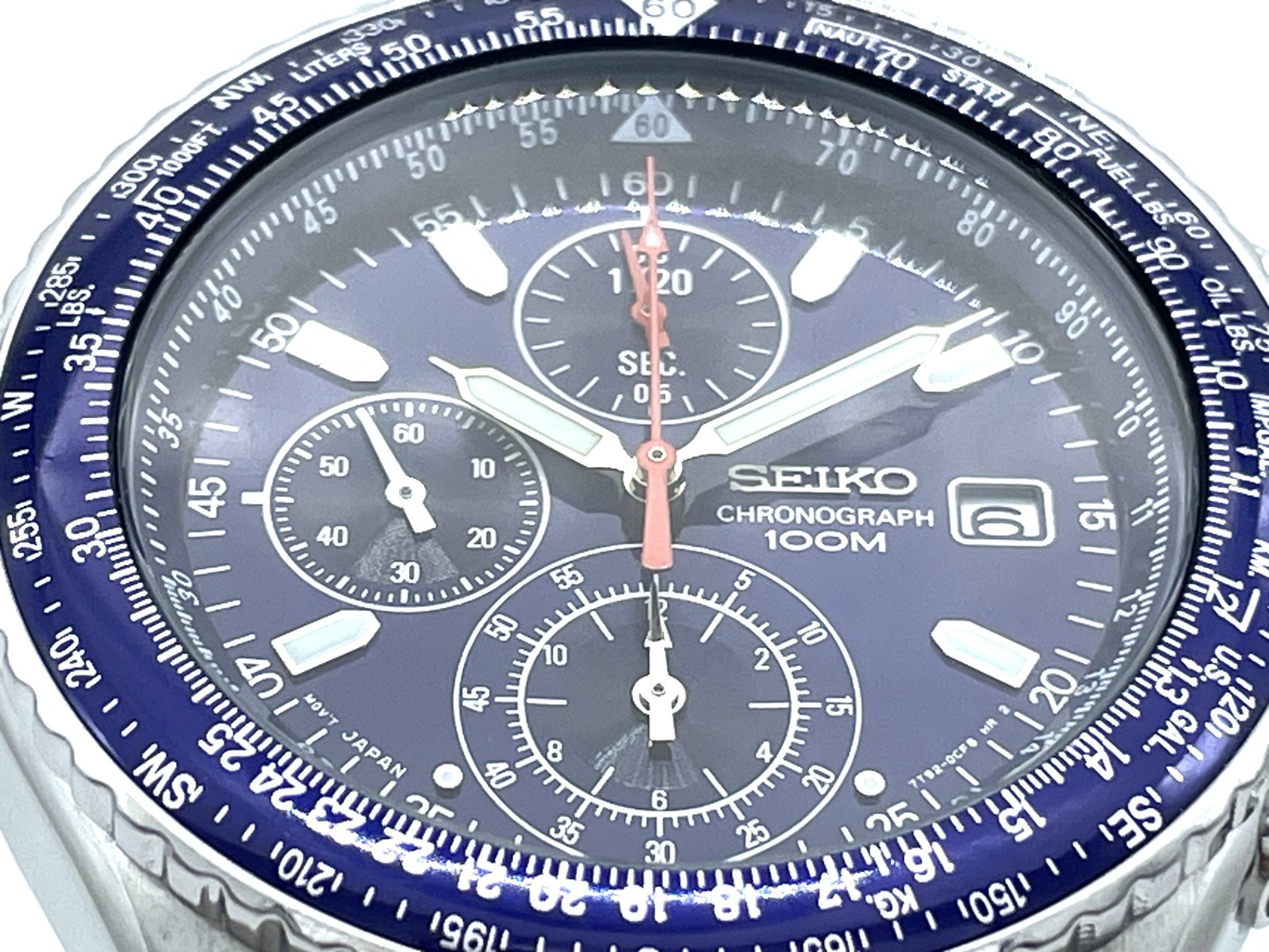 SEIKO Flight master Men’s Chronograph Watch Blue Dial New Band Battery 7T92-0CF0
