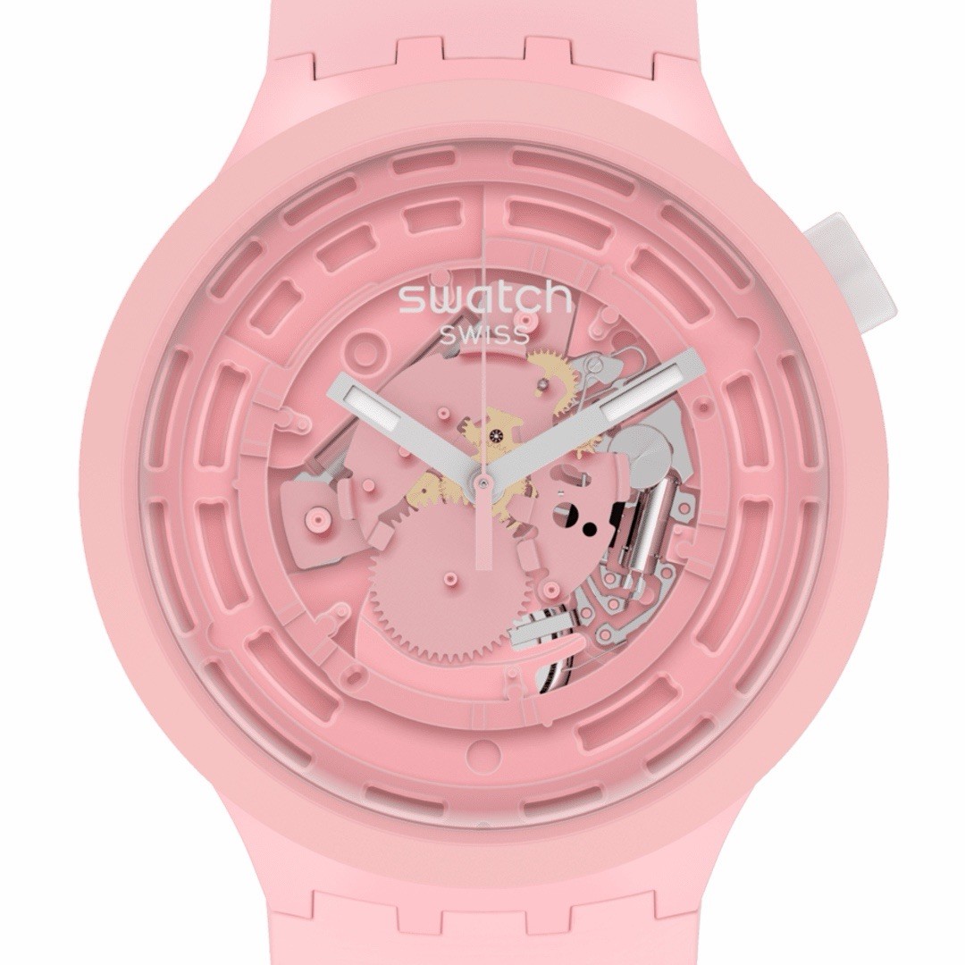 Swatch C-Pink Watch – VisibleMovement Silicone Strap – 47mm