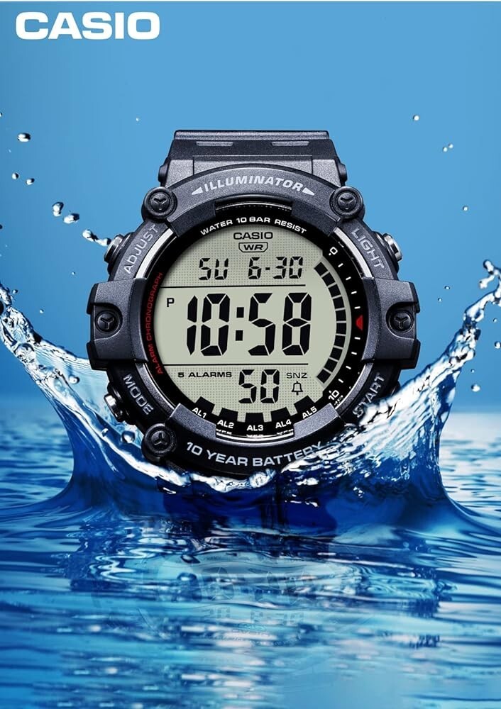Casio AE1500WH-1AV WIDE FACE Digital Watch 100M WR 10 Year Battery 5 Alarms New