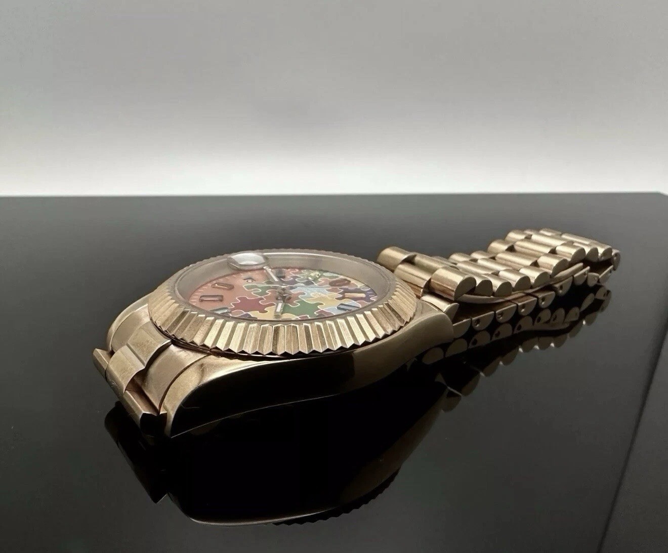 Custom 39mm “Puzzles” DJ Rose Gold Mod Watch Gemstone Markers NH35 Automatic