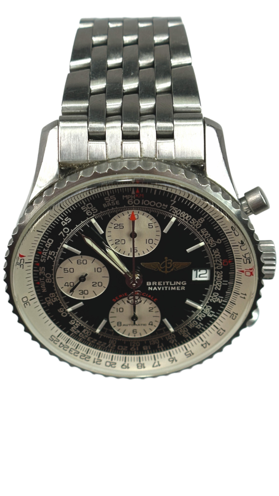 Breitling Navitimer Men’s Black Watch with Baton Indexes Stainless Steel…