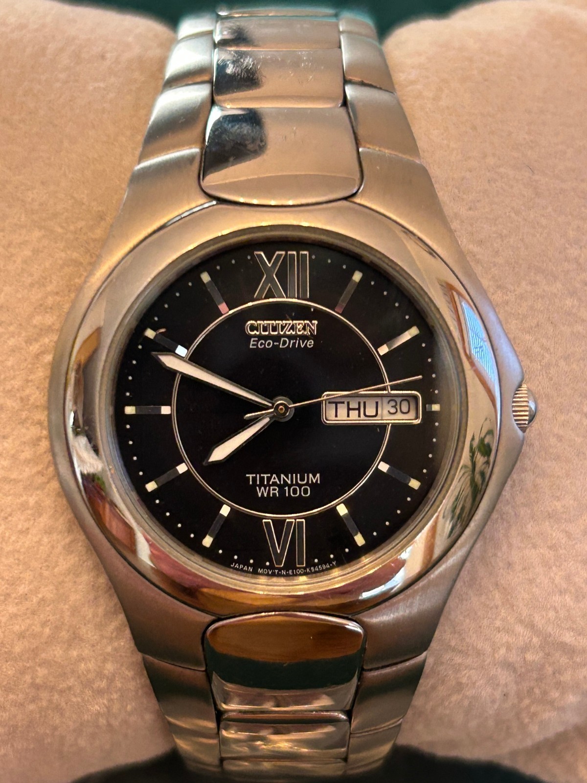 Citizen Eco-Drive Titanium Plus Extra Links WR100 E100-K18434 Mens Watch Black