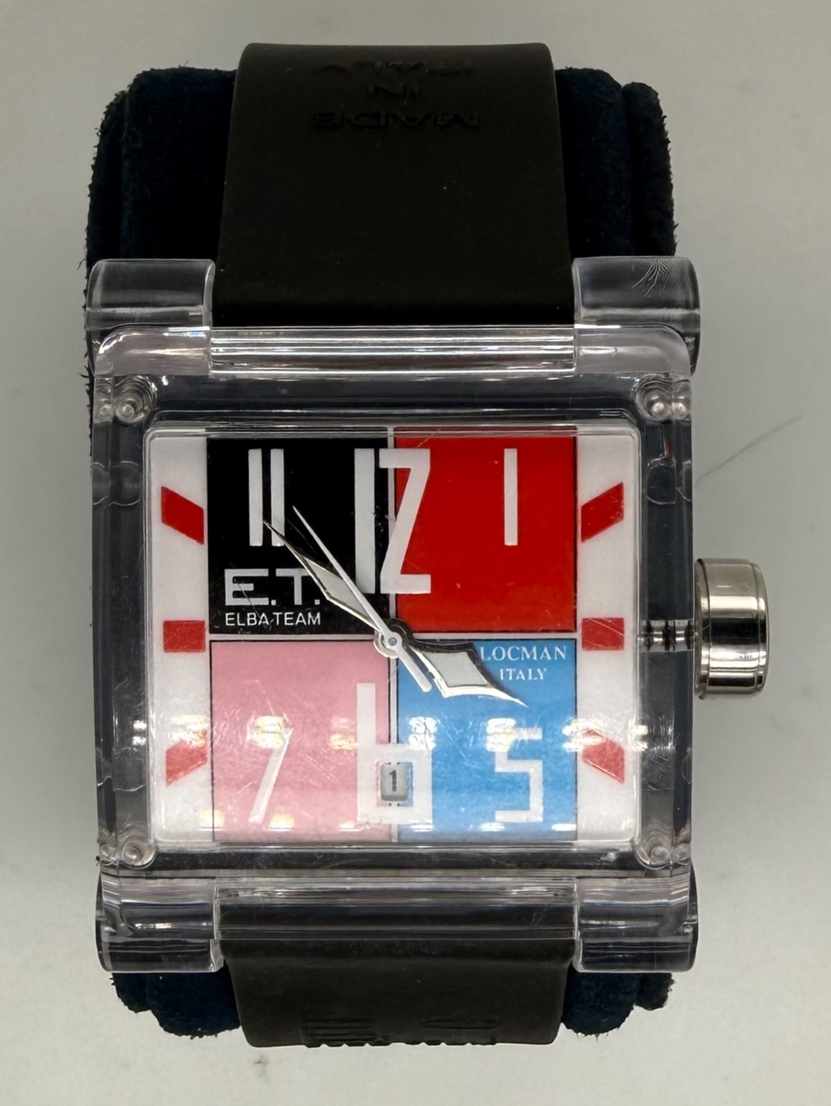 Locman Elba Team ET380 Black White Red Blue Pink Dial Black Band Italy