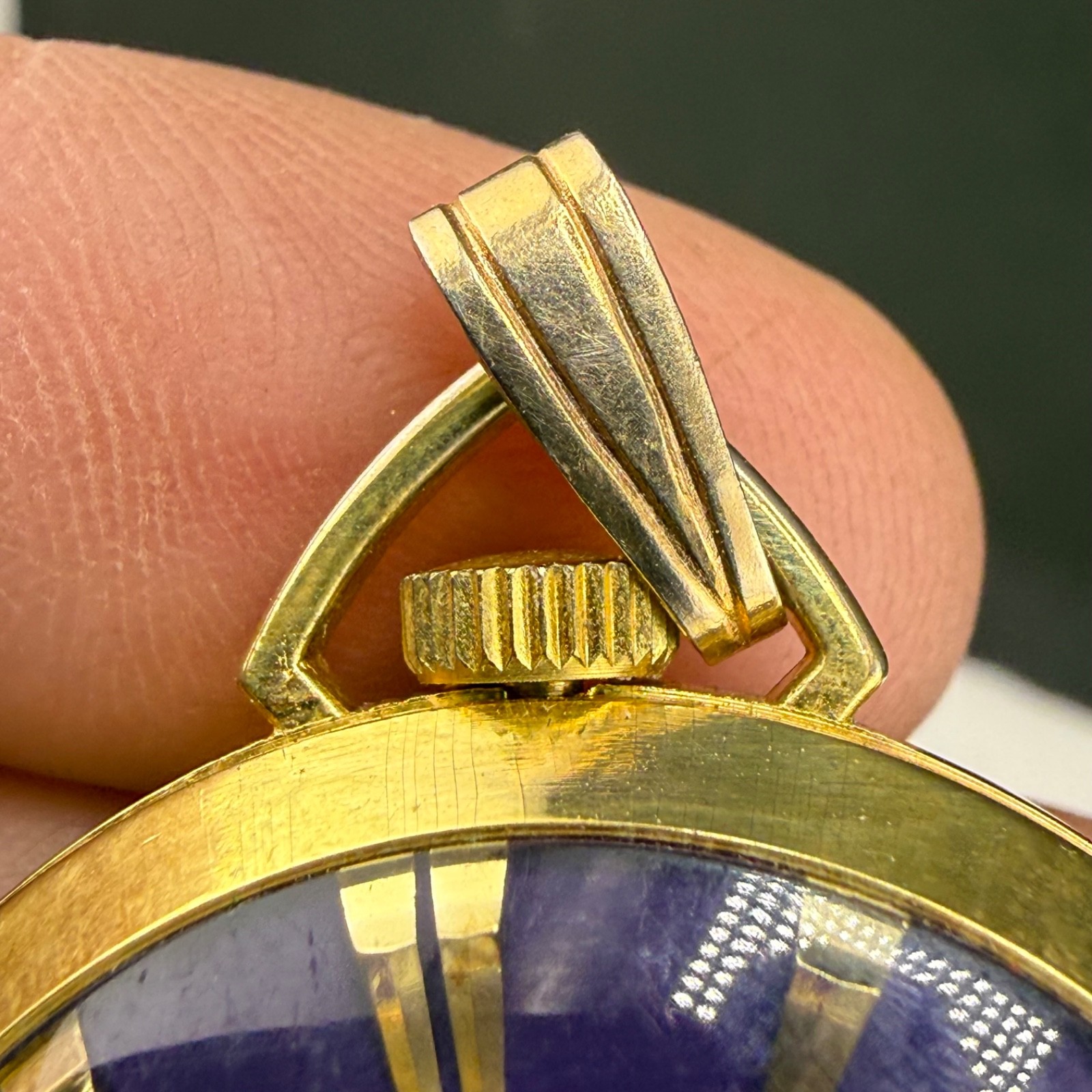 Vintage Lucerne Woman’s Pocket Watch Gold Tone Blue Enamel Does Not Wind Or Tick