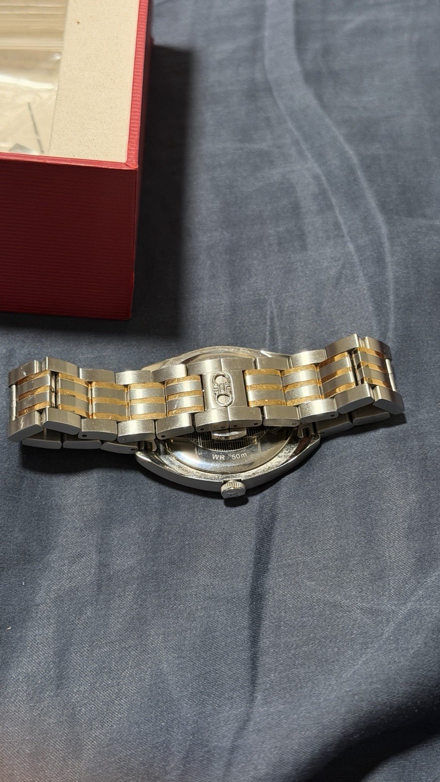Ferragamo Evolution 40mm Blue face two-tone watch #25857B, With OG Box and Parts