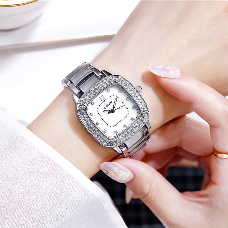 Womens Luxury Crystal Studded Square Face Casual Dress Formal Quartz Watches