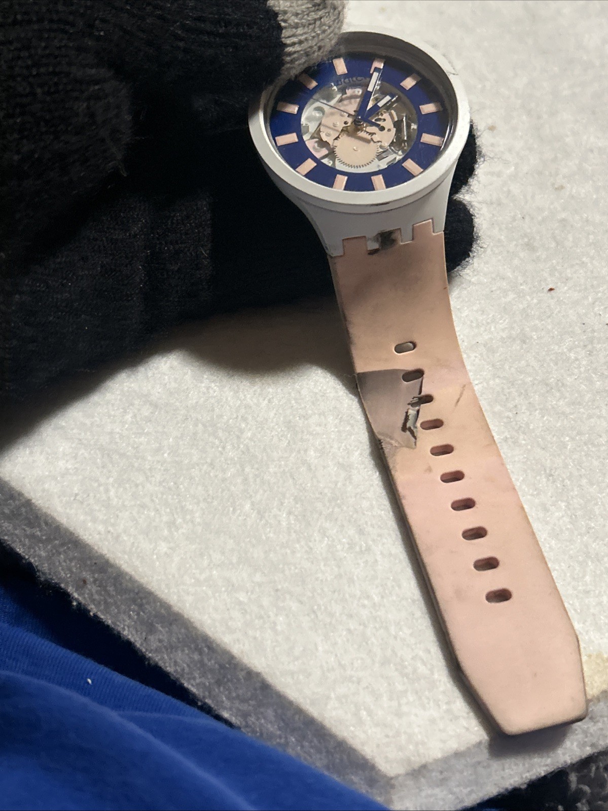 SWATCH BIG BOLD BIOCERAMIC Watch SWISS Analog Pink Navy Strap Dameged