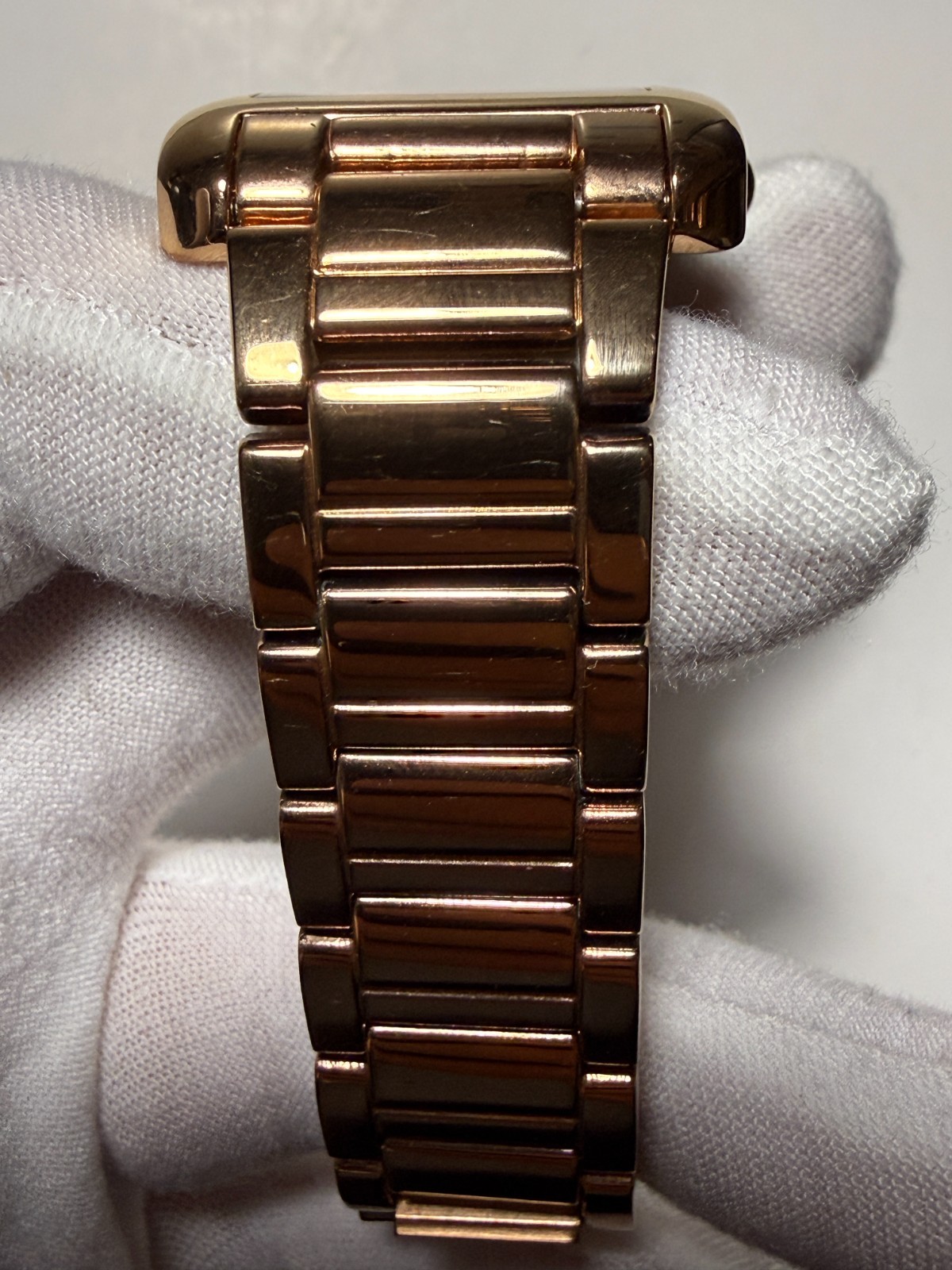 Bronzo Italia Rose Gold Tone Bronze MOP Dial Link Watch Tank Style Swiss 36x28mm