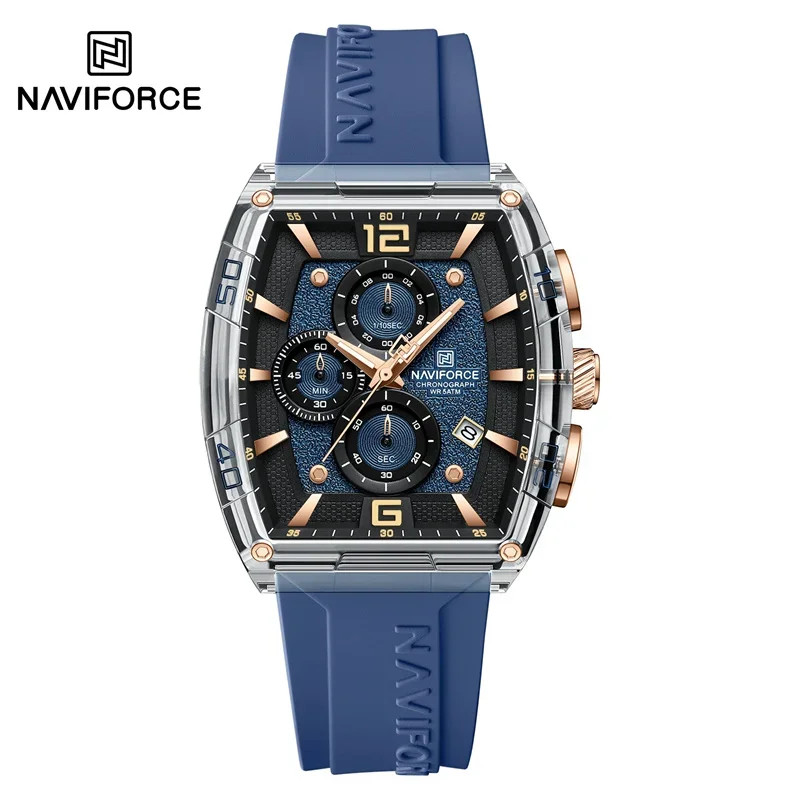NAVIFORCE Men’s Quartz Watch 50M Waterproof Luminous Date Silicone Strap 45mm