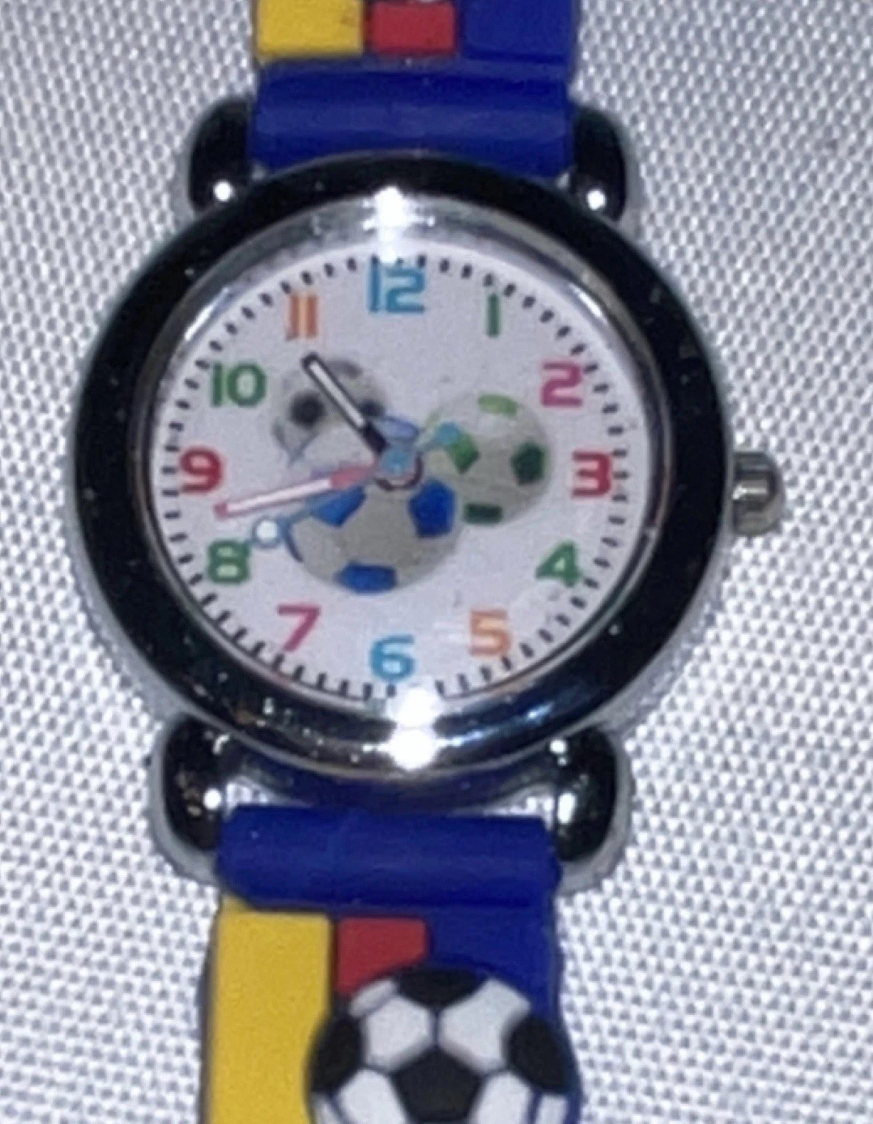 Soccer Kids Watch 26mm Silver Case Blue Silicone Band- New Battery