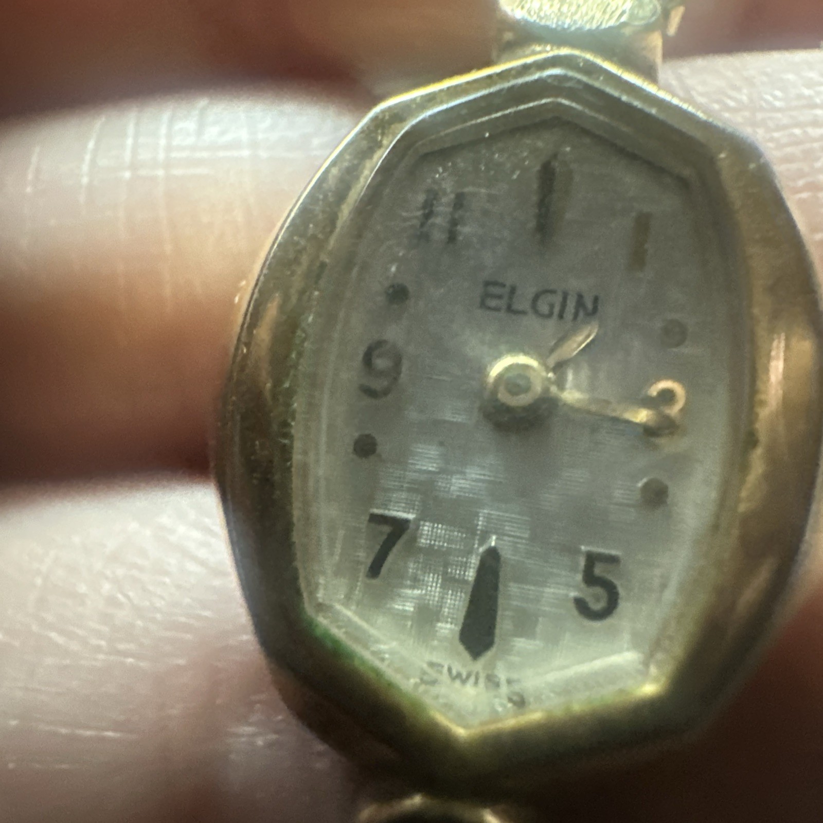 Working Vintage Elgin Ladies Check-board Dial Watch 16mm Fit 6in” Manual Wind