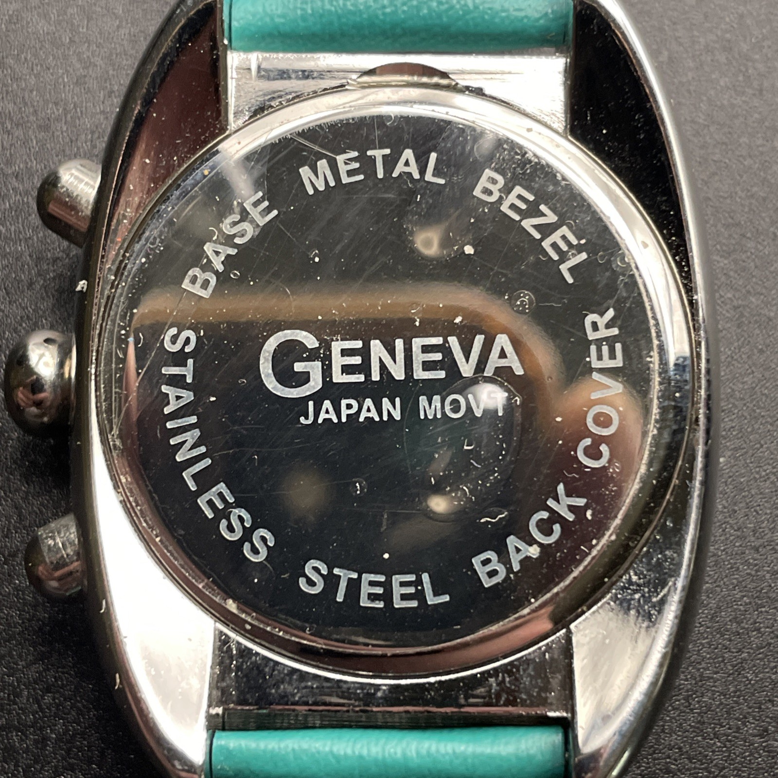 Geneva Chronograph Green Round Silver Tone Case Green Faux Leather Band Watch