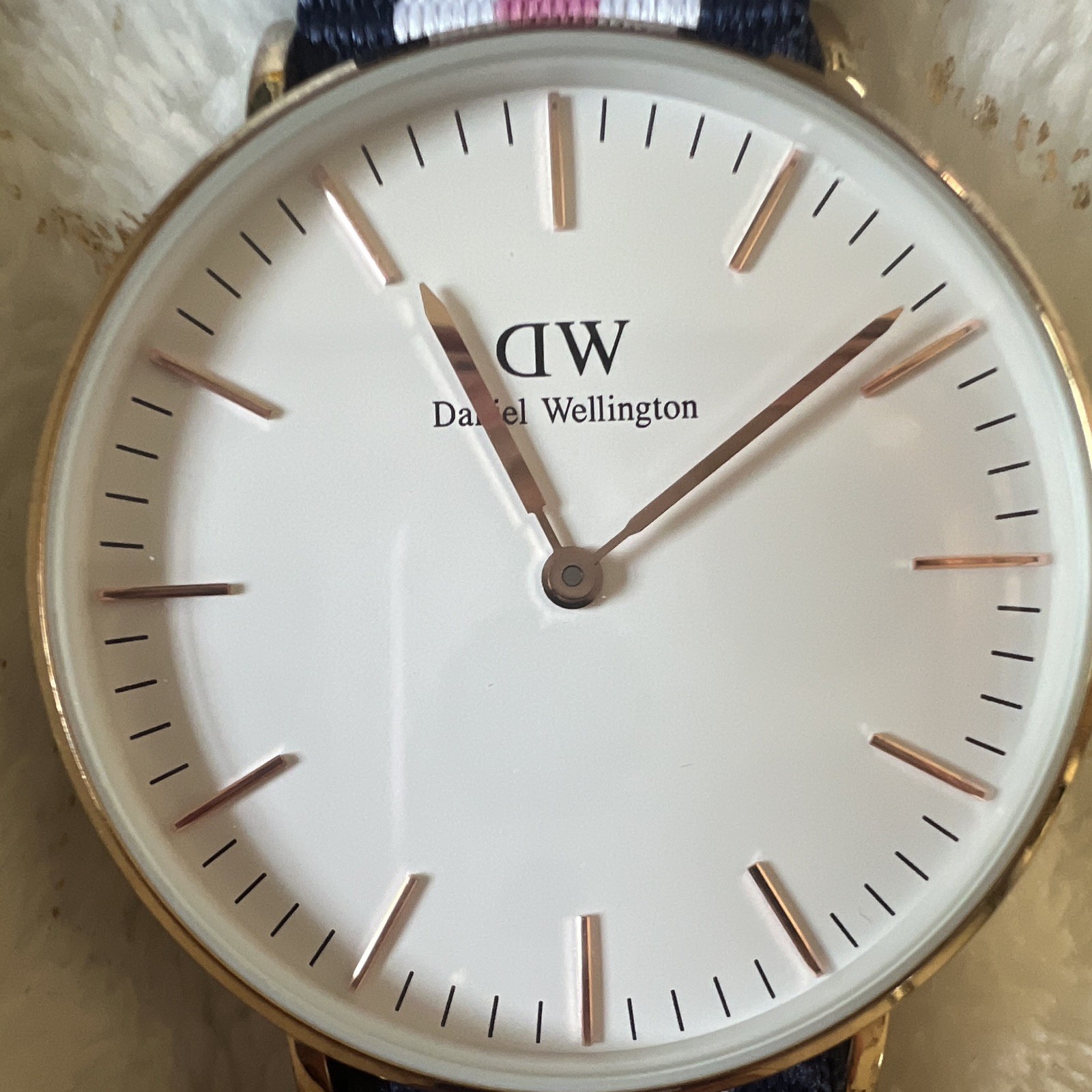 Daniel Wellington 40mm Quartz White Dial Gold SS Nylon Strap Blue/White/Pink