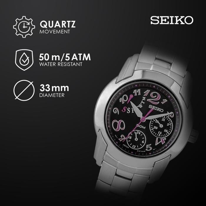 SEIKO Women Criteria Chronograph Quartz SPA879 Black Dial Stainless Steel Strap