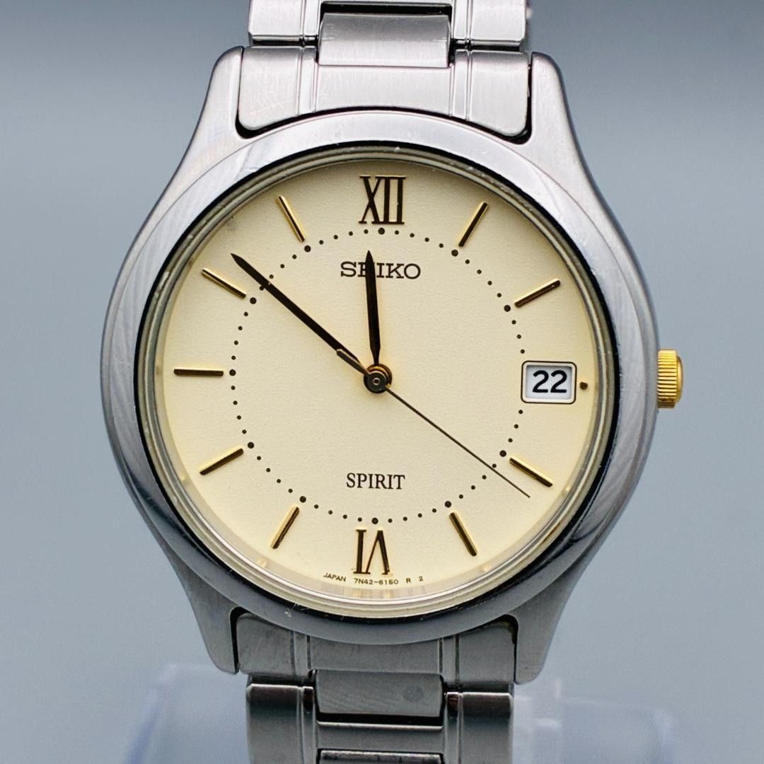 Battery replaced SEIKO Spirit 7N42 beige working vintage
