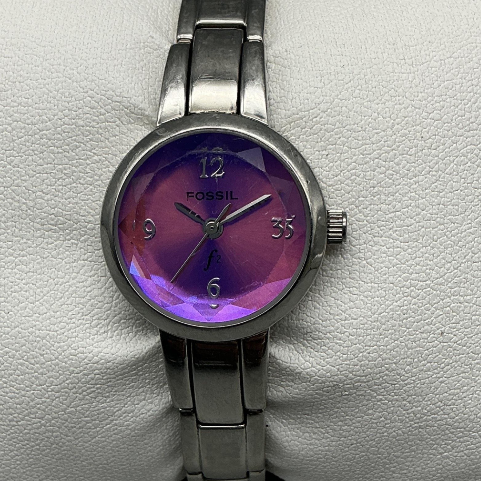 Fossil F2 Womens Watch 22mm Purple Dial Stainless Steel New Battery 5.75″