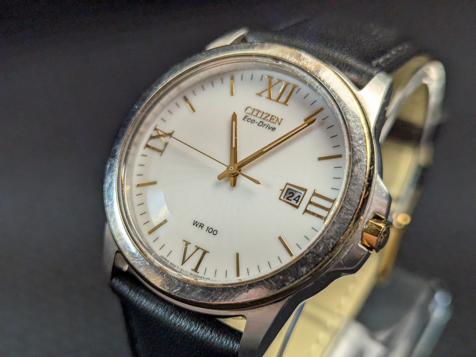 Citizen Eco-Drive Mens Watch White Roman Dial Bracelet WR100 NEW CAPACITOR