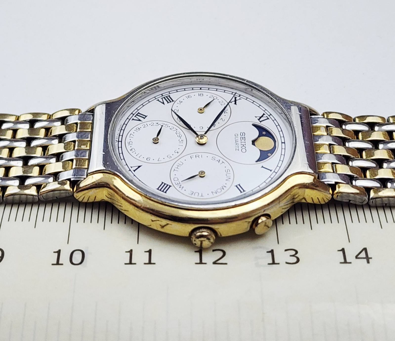 Men’s JAPAN Vintage 1988 MULTIFUNCTION MOONPHASE Watch SEIKO 7F38-7020. Midsize