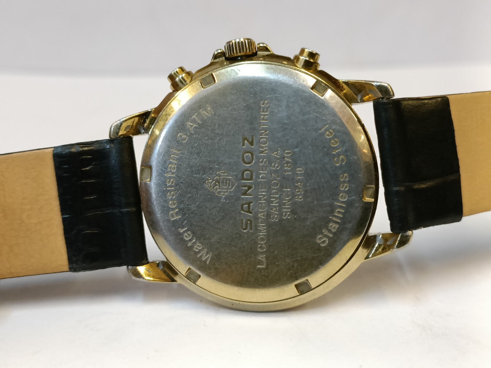 SANDOZ CHRONOGRAPH QUARTZ GOLD DIAL 89410 MEN’S WORKING CONDITION