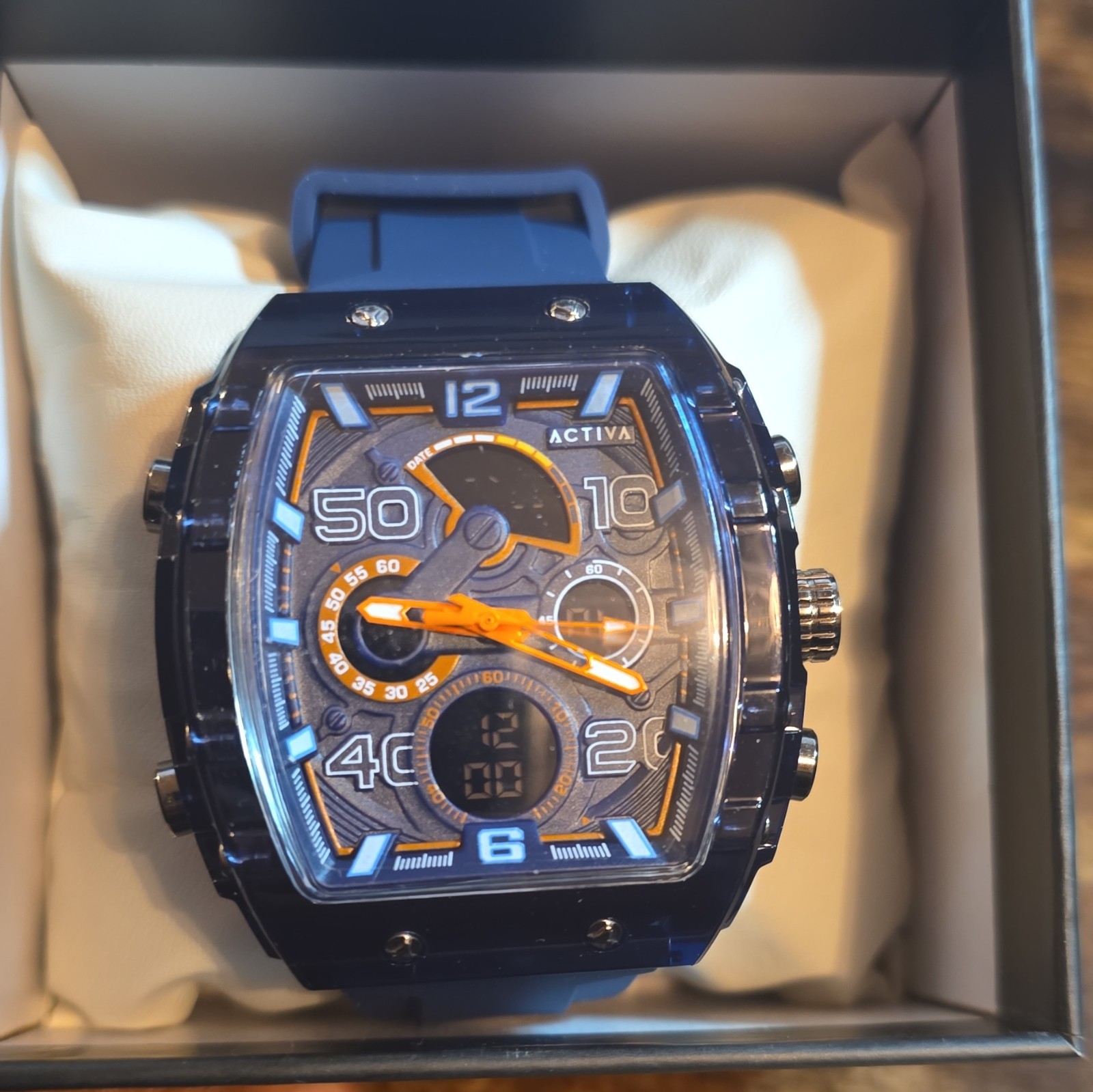 Activa Men’s Chronograph Analog/Digital Quartz Watch Blue Rubber Strap 48-51.9mm