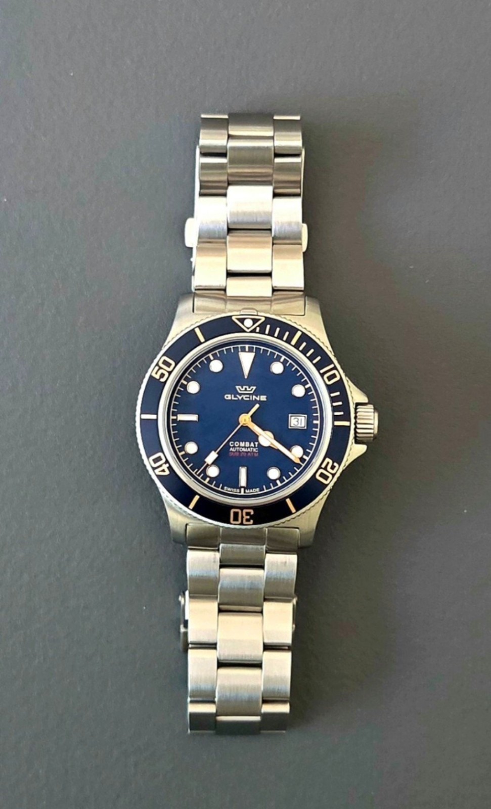 Glycine Combat Sub Automatic Diver Blue Dial/Bezel 42mm 200m Date, Box, GL0485